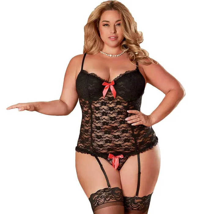 Vibrators Queen Luv Lace Queen Luv Lace Bustier GString One Size Black