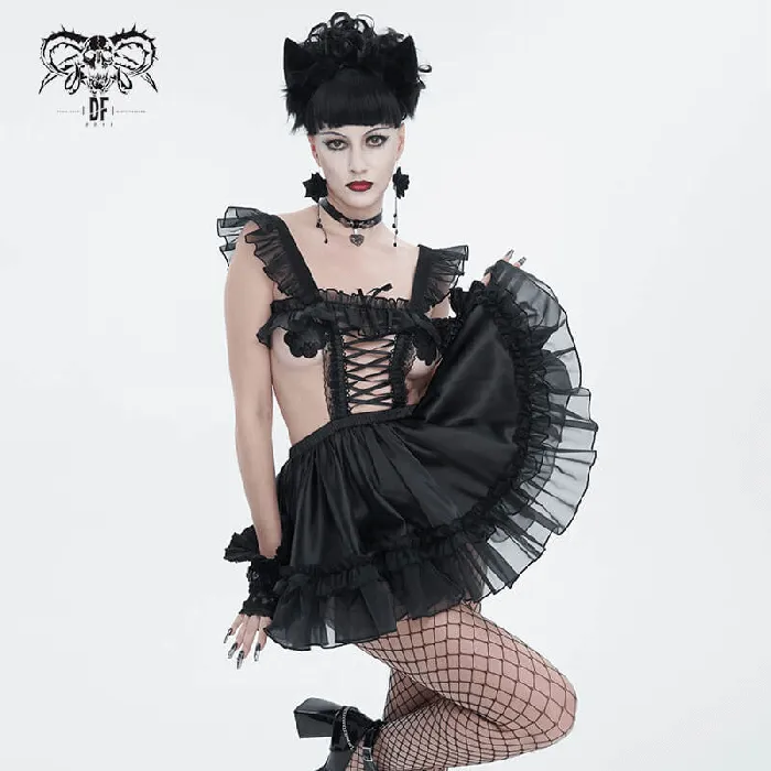 EVEs SECRETS Anal Seductive Hollow Out Lingerie Dress Black Gothic Dress