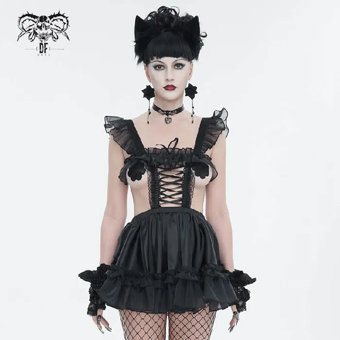 EVEs SECRETS Anal Seductive Hollow Out Lingerie Dress Black Gothic Dress