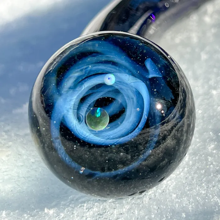 Crystal Delights Vibrators Galaxy Cobalt Curve with Galaxy Marble