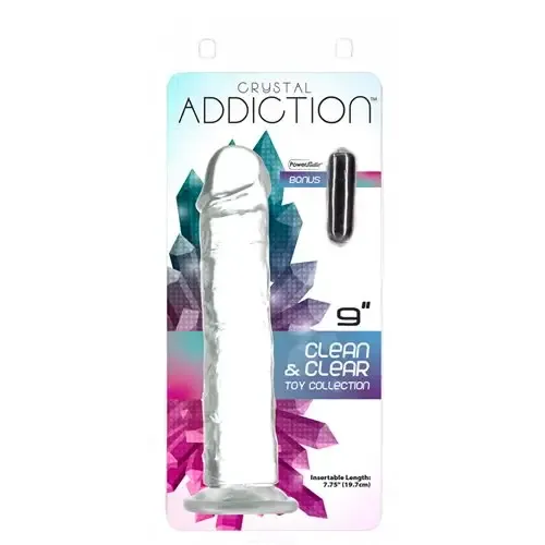 Dildos BMS Enterprises Addiction Crystal Vertical Dong Clear Tpe W Bullet 