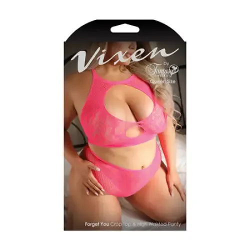 Fantasy Lingerie Vibrators Fantasy Lingerie Vixen Forget You Seamless Lace Crop Top High Waisted Panty Pink Queen Size