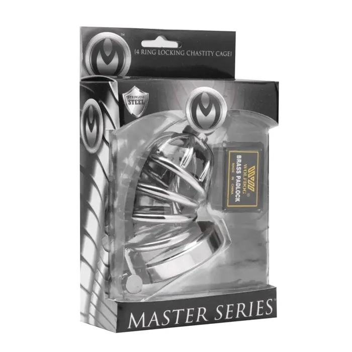 Male Sex Toys Master Series Asylum Ring Locking Chastity Cage