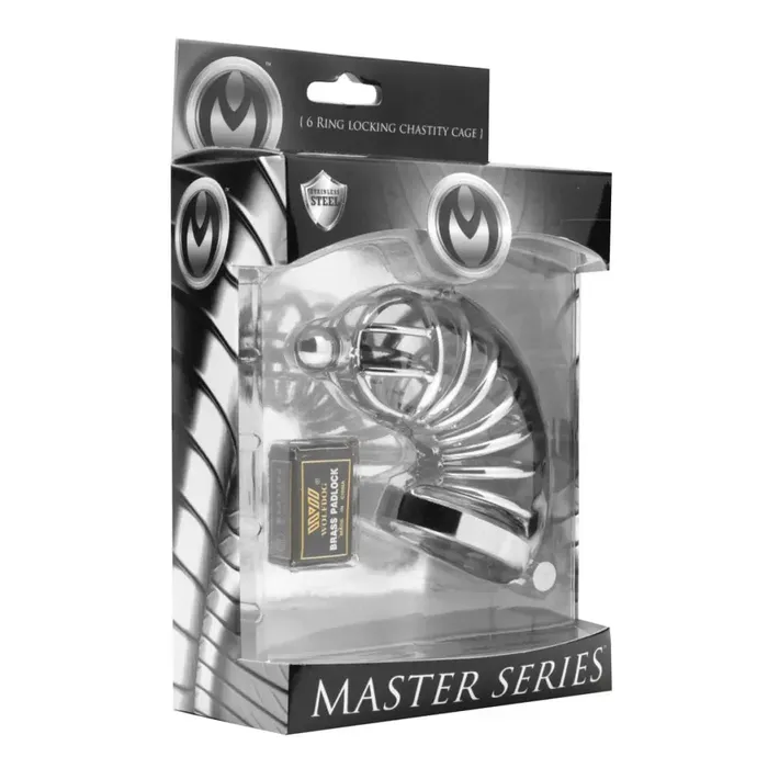Male Sex Toys Master Series Asylum Ring Locking Chastity Cage