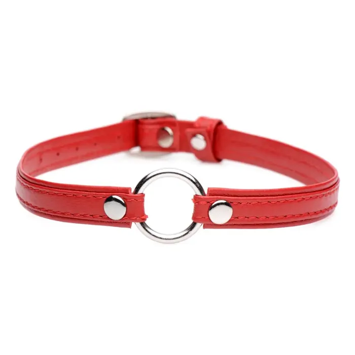 Master Series Fiery Pet Leather Choker With Silver Ring Male Sex Toys