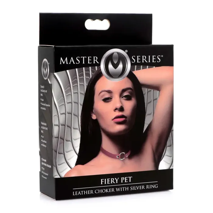 Master Series Fiery Pet Leather Choker With Silver Ring Male Sex Toys