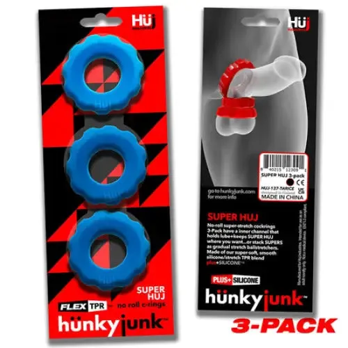 OXBALLS Vibrators Hunkyjunk SuperHuj 3Pack Cockrings Teal Ice