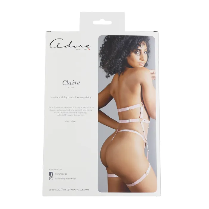 Vibrators Allure Adore By Allure Claire Bustier With Leg Bands And Open GString Pink OS