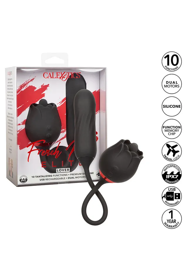 Cal Exotics Cal Exotics French Kiss Elite Lover Flickering and Rotating Vibrator Black Vibrators