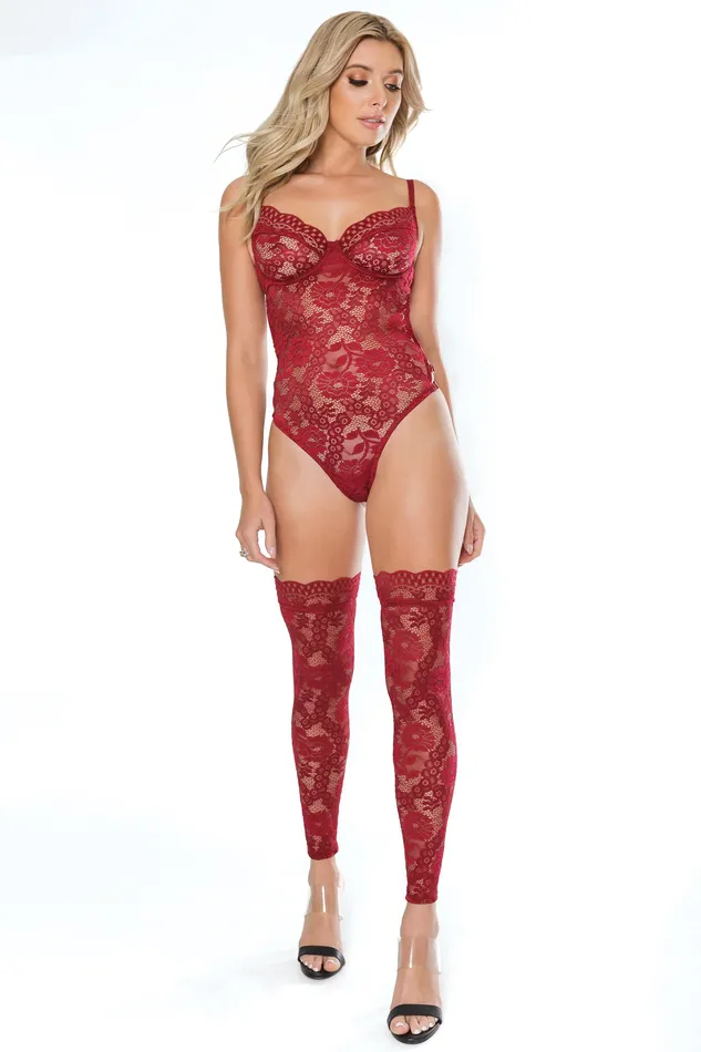 Coquette Vibrators Coquette 22112 Lace Teddy Ruby Red