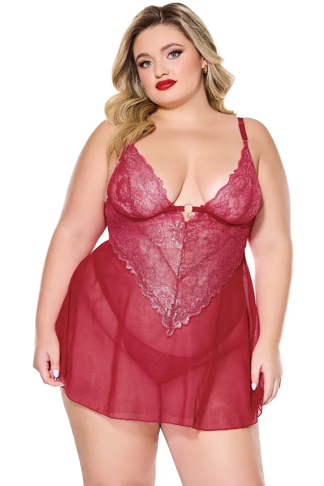 Coquette Vibrators Coquette 24306 PLUS Babydoll Thong Red