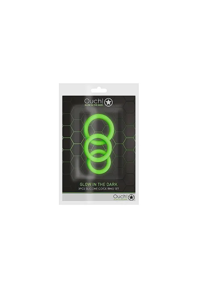 Dildos Shots Toys Ouch by Shots Toys 3 pc Cock Ring Set Glow in the Dark