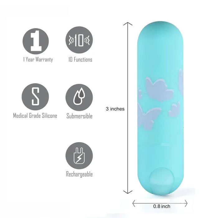 Maia Toys Vibrators Maia Toys Julia Rechargeable Butterfly Print Bullet Teal