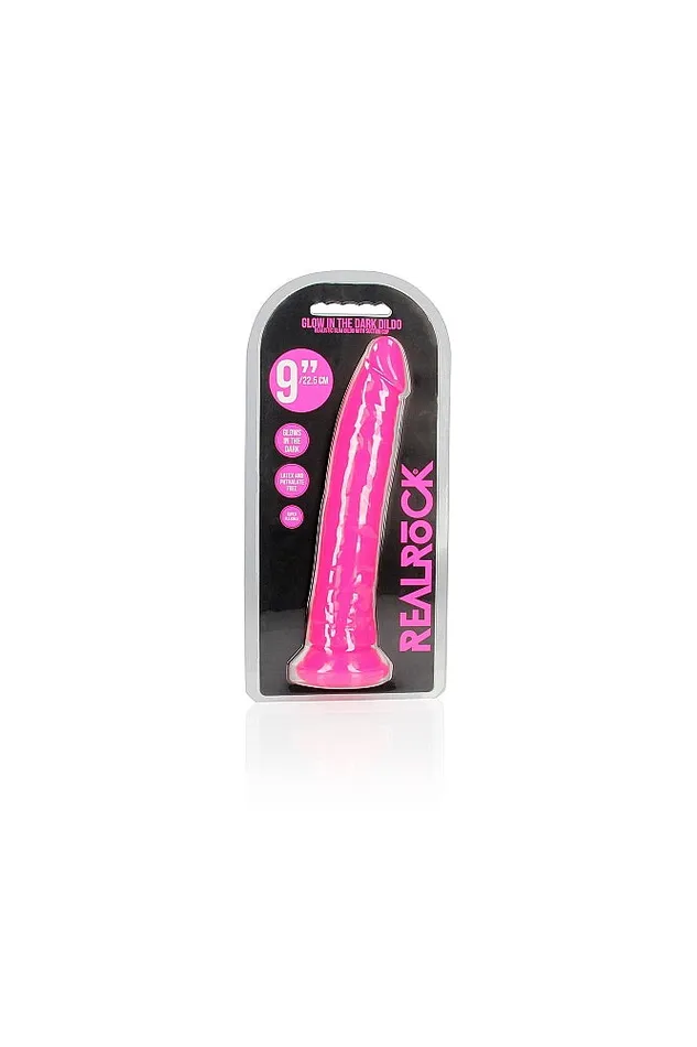 Shots Toys RealRock 9 Glow in the Dark Slim Dildo Pink Shots Toys Dildos