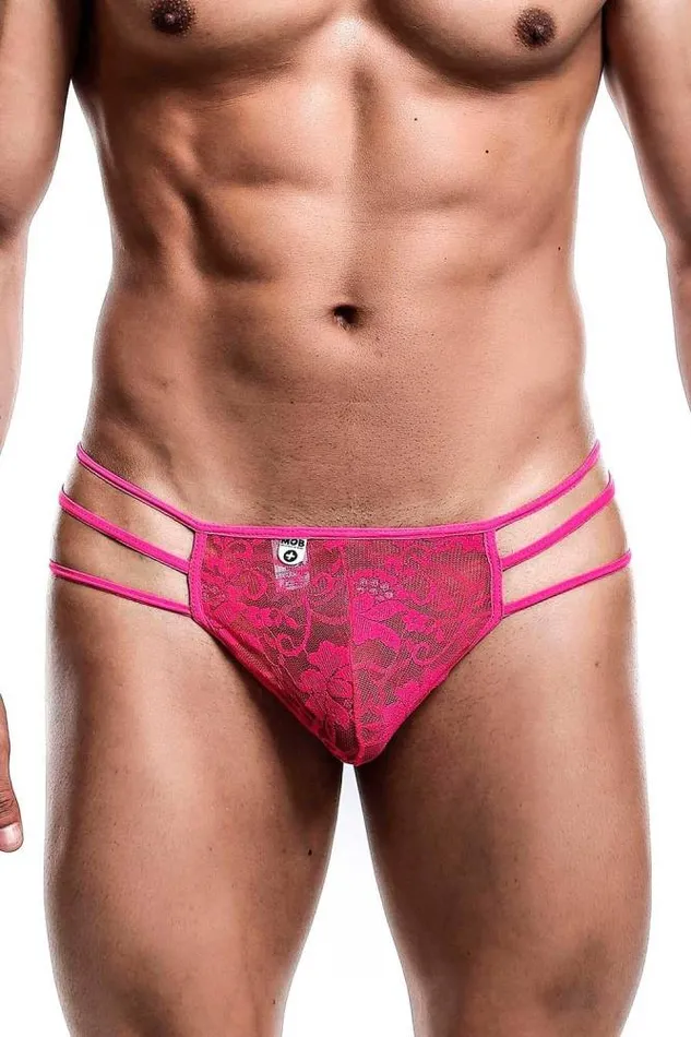 Vibrators Male Basics Male Basics Triple Lace String Thong Pink MBL10