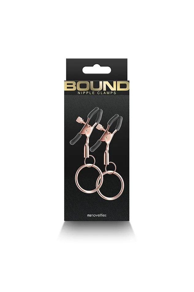 Vibrators NS Novelties Bound Nipple Clamps with Rings Rose GoldBlack NS NOVELTIES