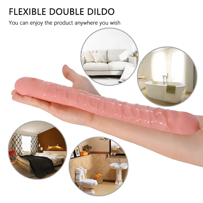 LAZADASEXTOYS Male Sex Toys Double Long Realistic Dildos Cock Lesbian Vaginal Anal Plug Flexible Soft Jelly Fake Penis For Women Dildos Sex Toys Horse Dildo