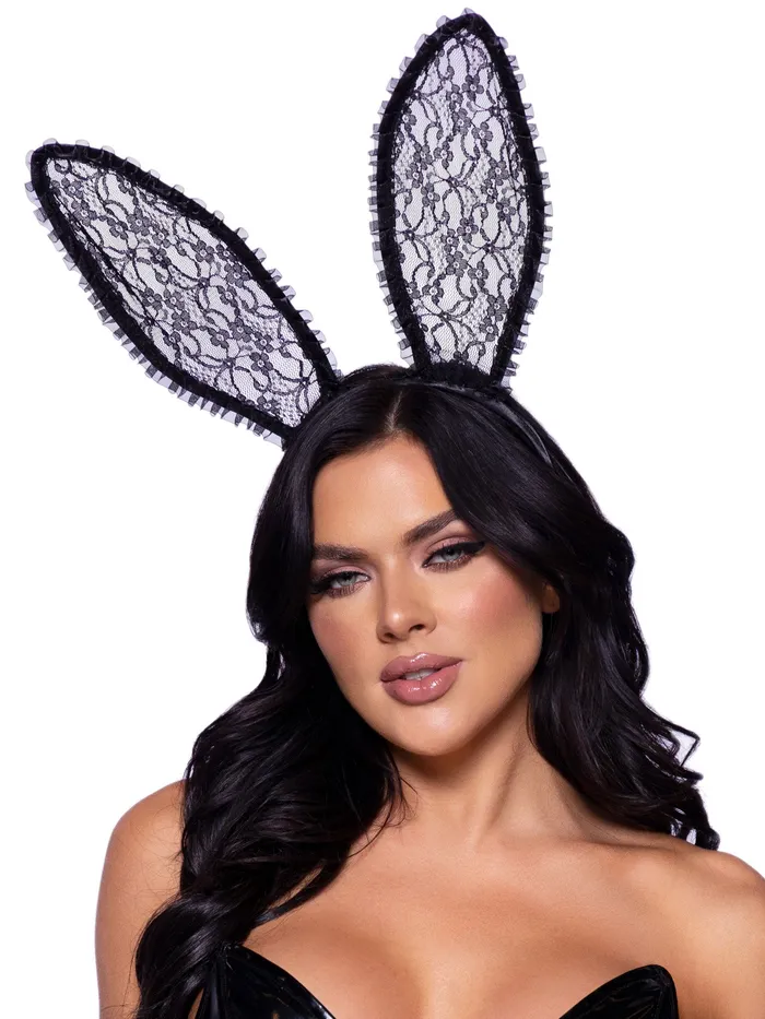 Ruffle Trimmed Bendable Lace Bunny Ears Black Leg Avenue Vibrators