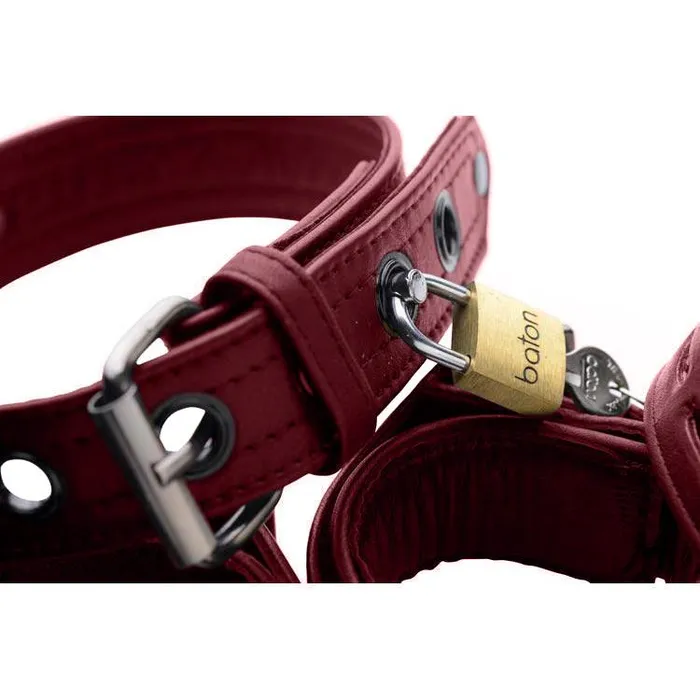 Strict Leather Restraints Burgundy Premium Leather Collar and Cuffs