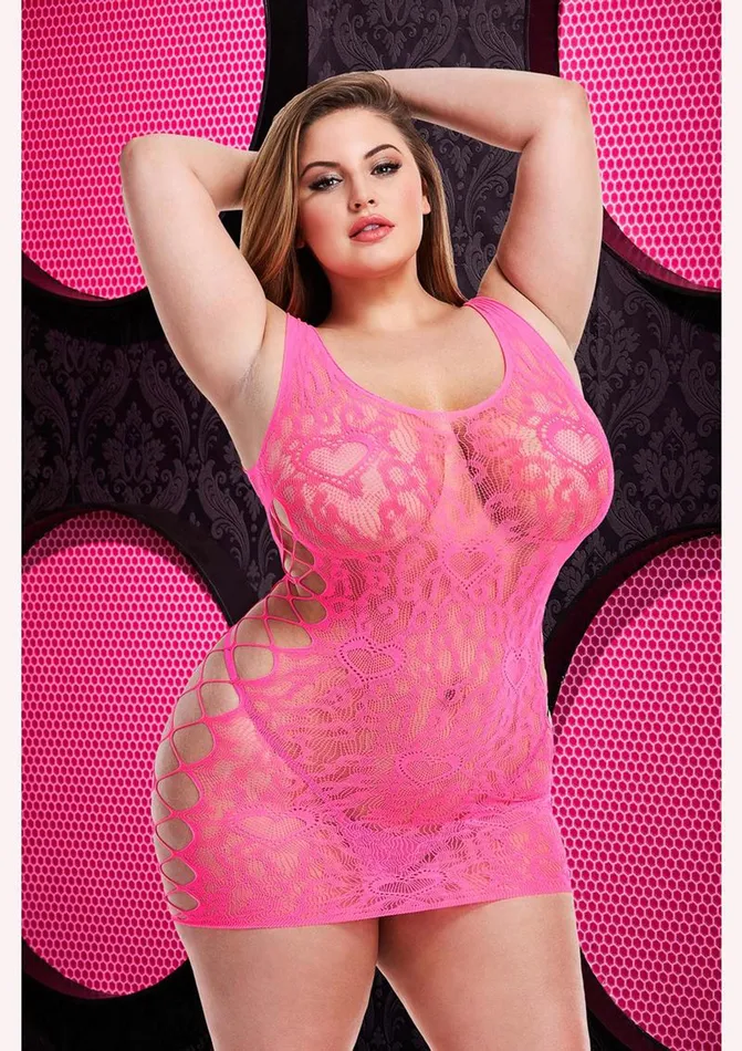 Vibrators Lapdance Leopard Lace Mini Dress Queen Pink